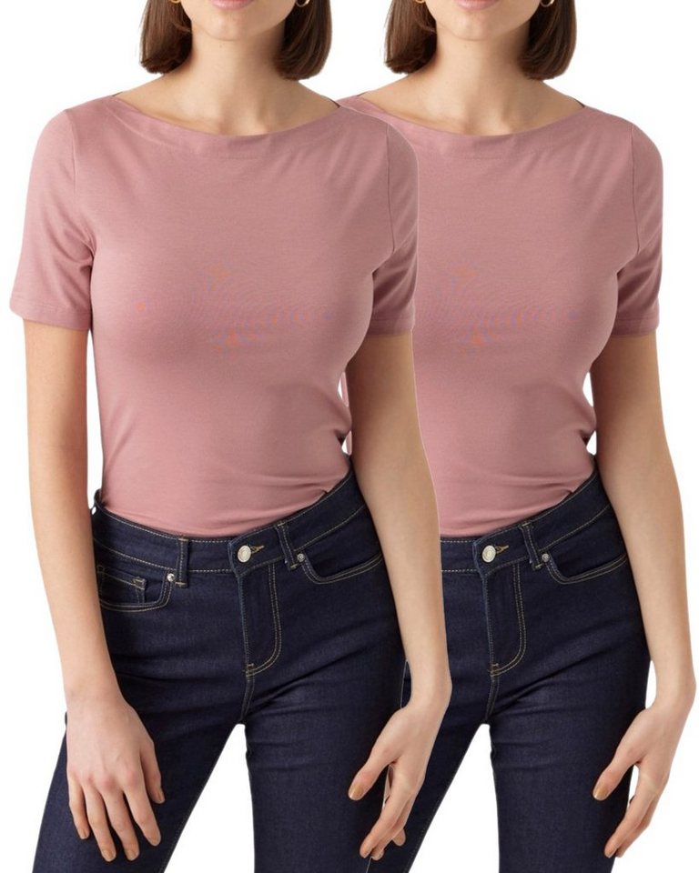 Vero Moda T-Shirt Stilvolles Damen-Shirt mit U-Boot Ausschnitt (2er-Pack) in Unifarbe von Vero Moda