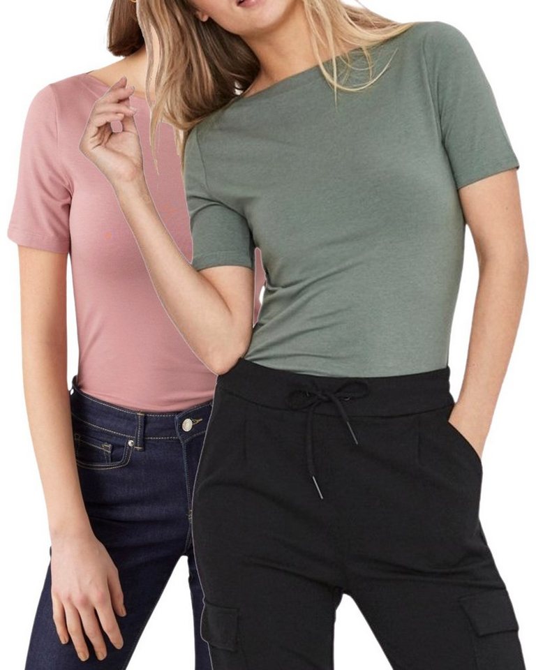 Vero Moda T-Shirt Stilvolles Damen-Shirt mit U-Boot Ausschnitt (2er-Pack) in Unifarbe von Vero Moda