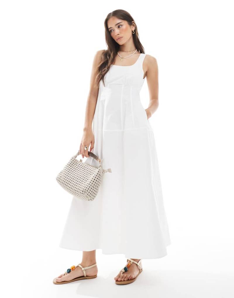 Vero Moda - Tailliertes Midikleid aus Baumwollpopeline in Weiß von Vero Moda