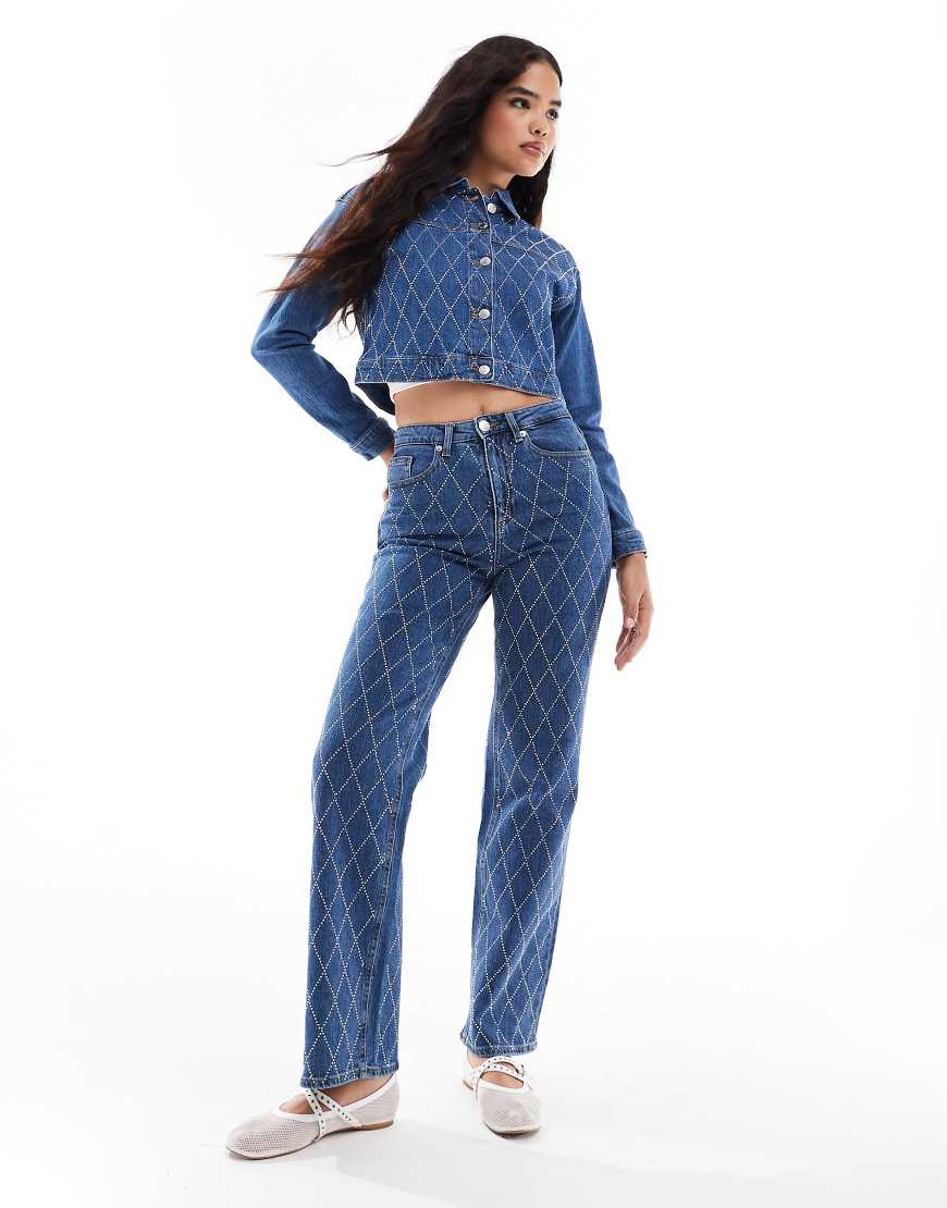 Vero Moda - Tessa - Jeans in Mittelblau mit Strassverzierung, Kombiteil von Vero Moda