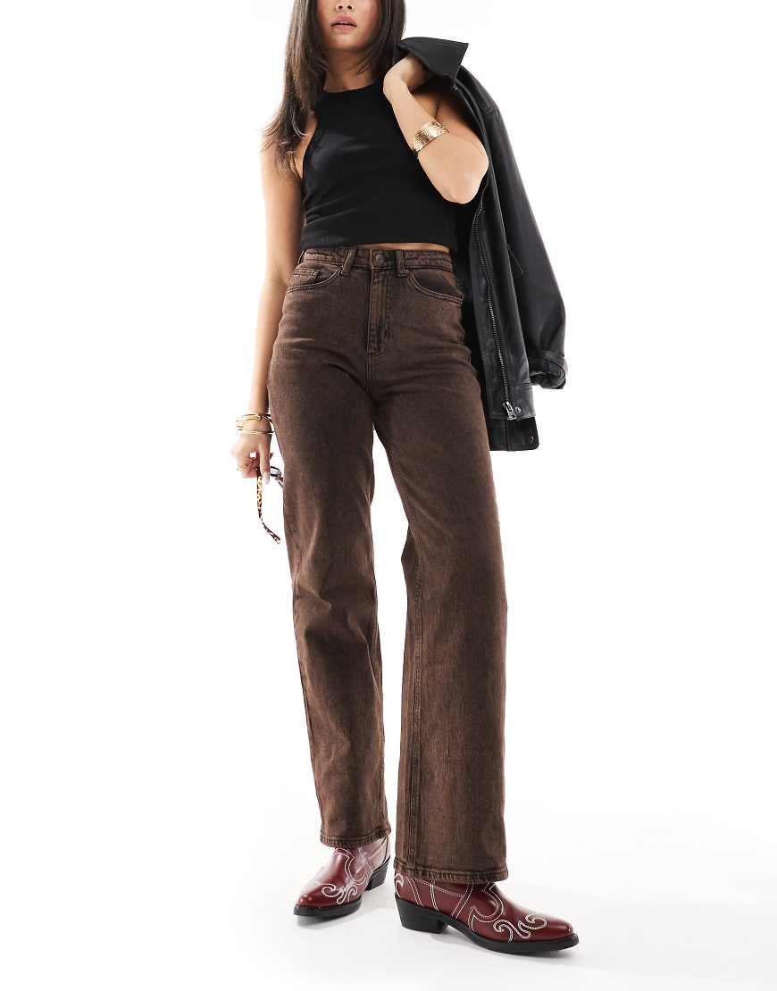 Vero Moda - Tessa - Jeans in brauner Acid-Waschung mit hohem Bund und weitem Bein von Vero Moda