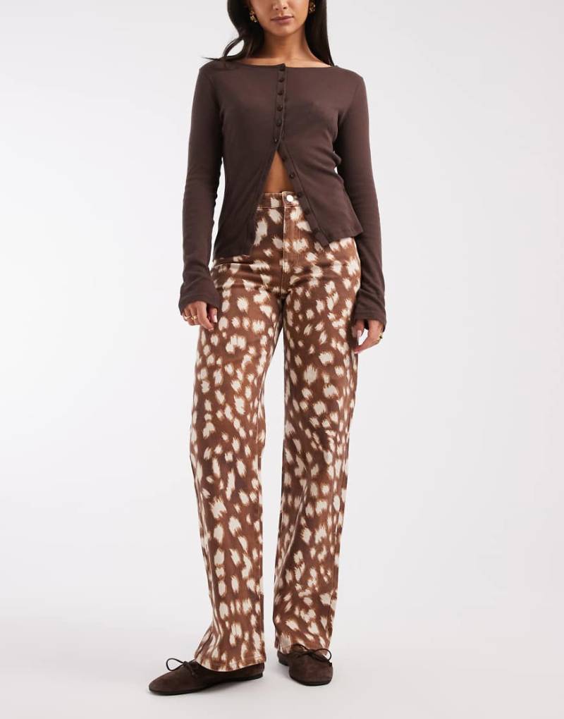 Vero Moda - Tessa - Weit geschnittene Jeans mit Bambimuster und hohem Bund-Brown von Vero Moda