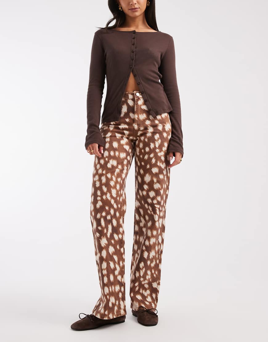 Vero Moda - Tessa - Weit geschnittene Jeans mit Bambimuster und hohem Bund-Brown von Vero Moda
