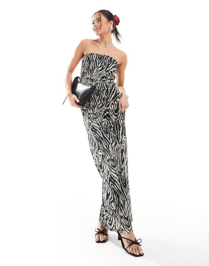Vero Moda - Trägerloses Maxikleid aus Netzstoff mit abstraktem Zebramuster-Bunt von Vero Moda