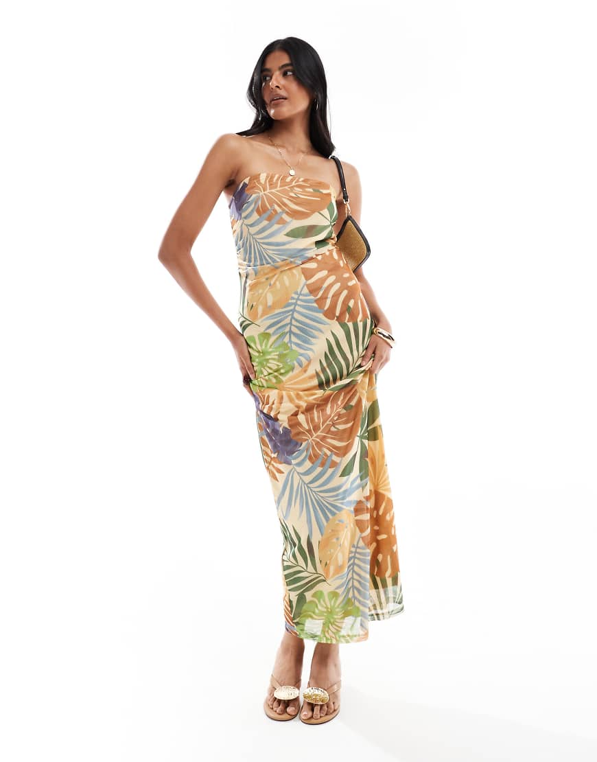 Vero Moda - Trägerloses Maxikleid aus Netzstoff mit tropischem Palmenprint-Bunt von Vero Moda