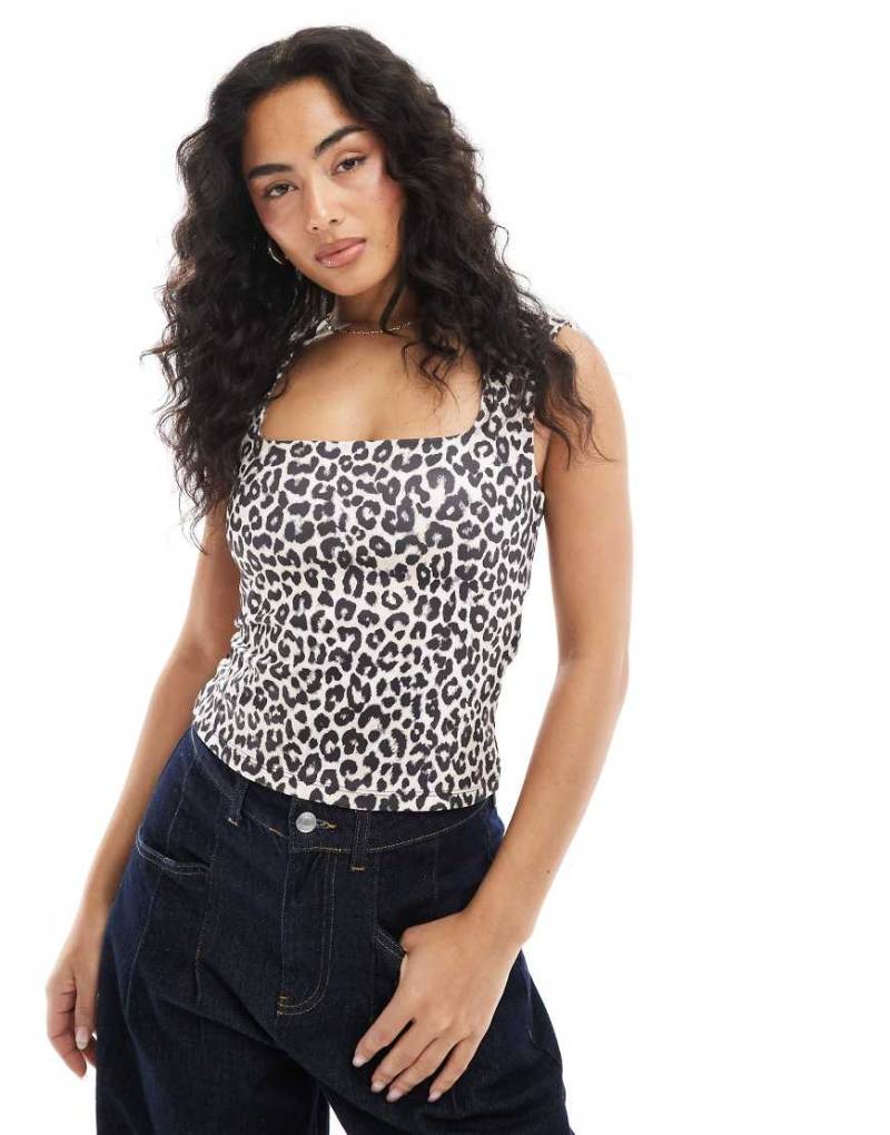 Vero Moda - Trägertop mit eckigem Ausschnitt und Leopardenmuster-Schwarz von Vero Moda