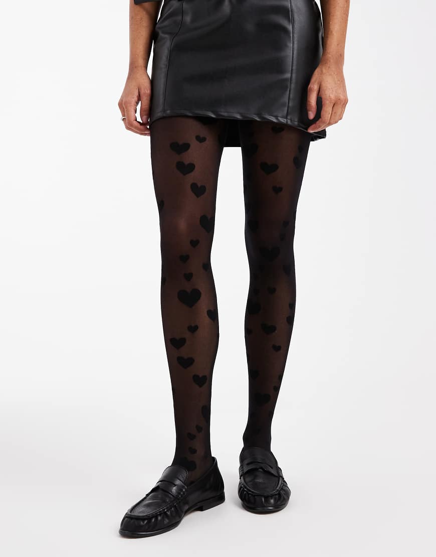 Vero Moda - Transparente Strumpfhose in Schwarz mit Herzmuster von Vero Moda