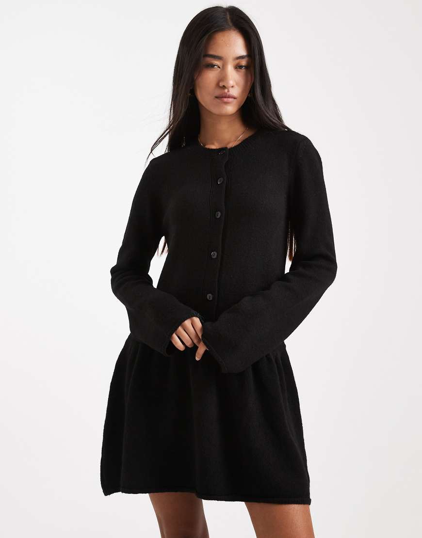 Vero Moda - Weiches Strick-Minikleid in Schwarz mit Knopfleiste vorne von Vero Moda