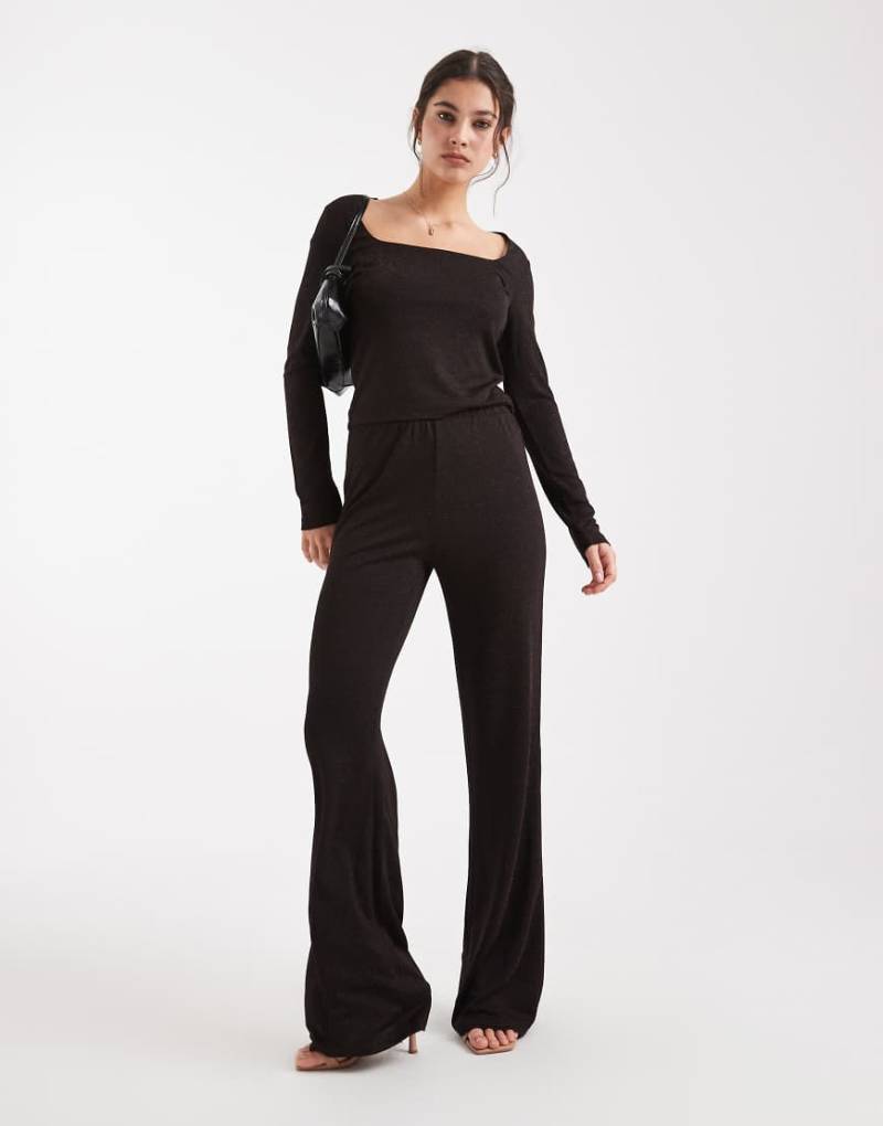 Vero Moda - Weit geschnittene Glitzer-Hose in Schokobraun und Kupfer, Kombiteil-Brown von Vero Moda