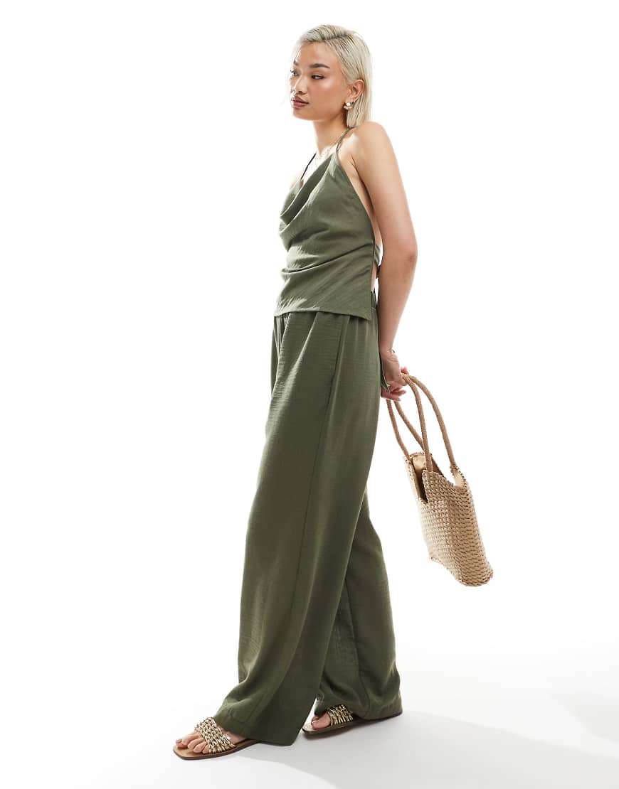 Vero Moda - Weit geschnittene Hose in kräutergrüner Leinenoptik mit hohem Bund, Kombiteil von Vero Moda