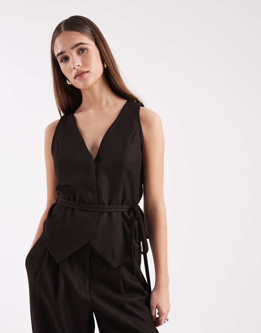 Vero Moda - Weste in Schokobraun mit taillierendem Bindedetail, Kombiteil-Brown von Vero Moda