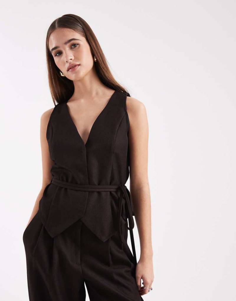 Vero Moda - Weste in Schokobraun mit taillierendem Bindedetail, Kombiteil-Brown von Vero Moda