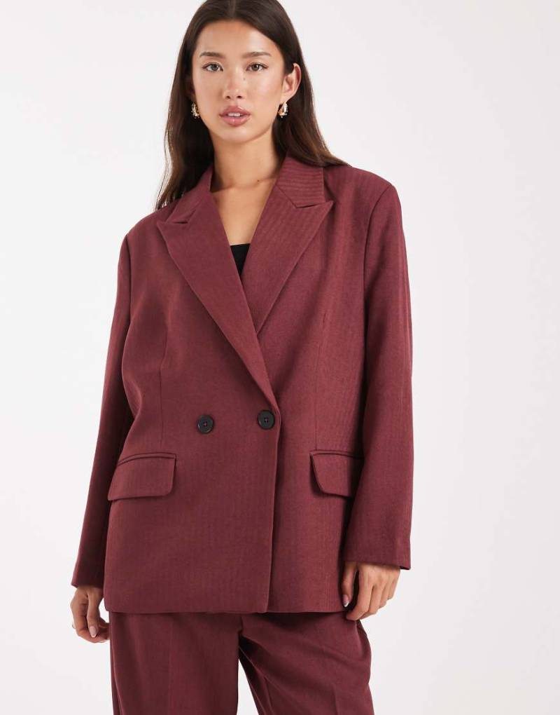 Vero Moda - Zweireihiger Blazer in Burgunderrot mit Fischgrätmuster, Kombiteil von Vero Moda