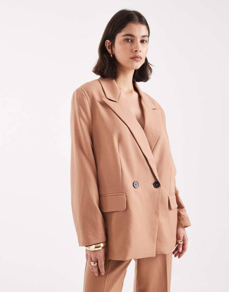 Vero Moda - Zweireihiger Blazer in Mokka mit Fischgrätenmuster, Kombiteil-Brown von Vero Moda