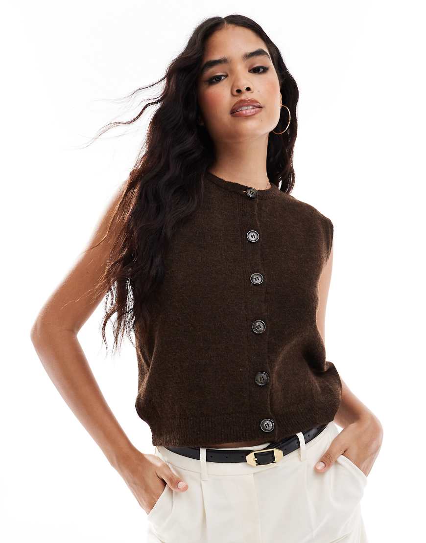 Vero Moda button - Ärmelloses Trägertop in dunkelbraun meliert mit Knopfleiste Vero Moda button - Ärmelloses Trägertop in dunkelbraun meliert mit Knopfleiste von Vero Moda