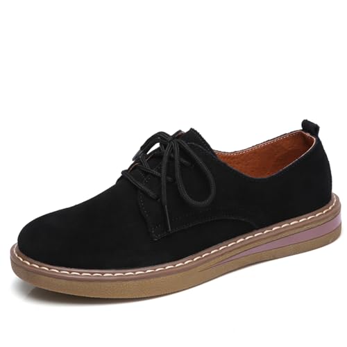 Veroders Damen Wingtip Brogue Oxfords Kleid Pumps Plateau Schnürschuh Runde Zehen Oxfords Chunky Pumps Business Klassisch Formell Schule, 9890-Schwarz, 38 EU von Veroders
