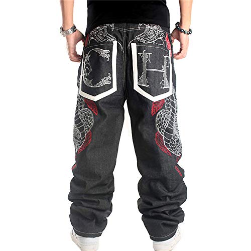 Veroders Herren Baggy Hip Hop Jeans - Casual Loose Skateboard Hose Denim Straight Baggy Skater Schwarz Jeans für Männer, Vd-019black, 54 von Veroders
