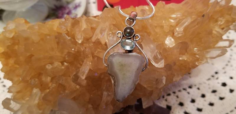 Echter Edelstein Anhänger, Achat Blautopas Und Labradorit Sterling Silber Schmuck, Handgemachter Anhänger von VeronicaGems