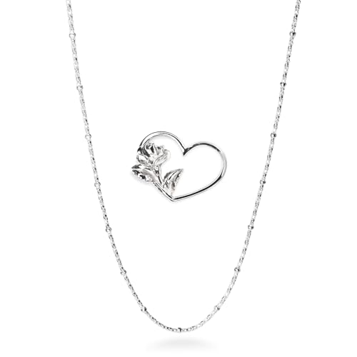 Veronika Rochester Limitierte Damen Halskette Blume im Herz Elysian Rose aus 925 Sterling Silber (45-50 cm, Celeste Kette) von Veronika Rochester