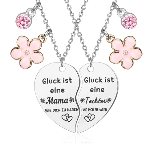 Veroola 2 Stück Mutter Tochter Herz Matching Halskette Set Geschenke von Tochter für Mama Geburtstag Valentinstag Weihnachtsgeschenke Mutter Mutter Halskette.Edelstahl Silber von Veroola