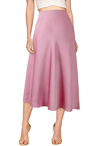 Verreisen Eleganter Midi Satinrock für Frauen für die Arbeit der Frauen Causal Elastic Hohe Taille (XXL, Rosa), Rosa, XXL von Verreisen