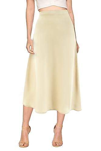 Verreisen Damen Elegant Midi Satin Rock für Frauen Arbeit Causal Elastic Hohe Taille, beige, XL von Verreisen