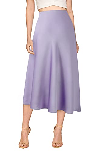 verreisen Damen Elegant Midi Satin Rock für Arbeit Frauen Causal Elastisch Hohe Taille (Blau, Violett, XX-Large von Verreisen