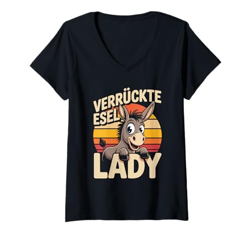 Damen Verrückte Esel Lady Lustige Karikatur T-Shirt mit V-Ausschnitt Damen Verrückte Esel Lady Lustige Karikatur T-Shirt mit V-Ausschnitt von Verrückte Esel Humor Tierfreunde