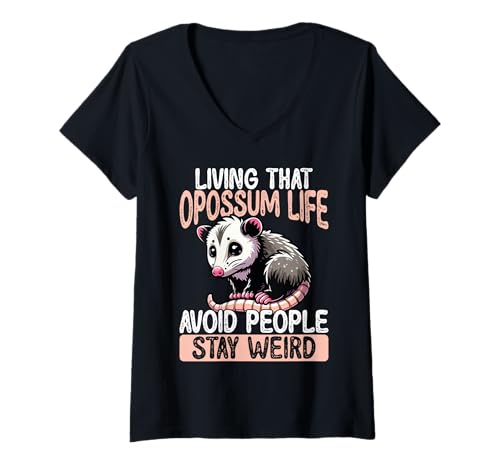 Damen Das Opossum-Leben Leben Menschen Meiden, Verrückt Bleiben T-Shirt mit V-Ausschnitt von Verrückte Opossum-liebhaber Und Lustiger Tierhumor