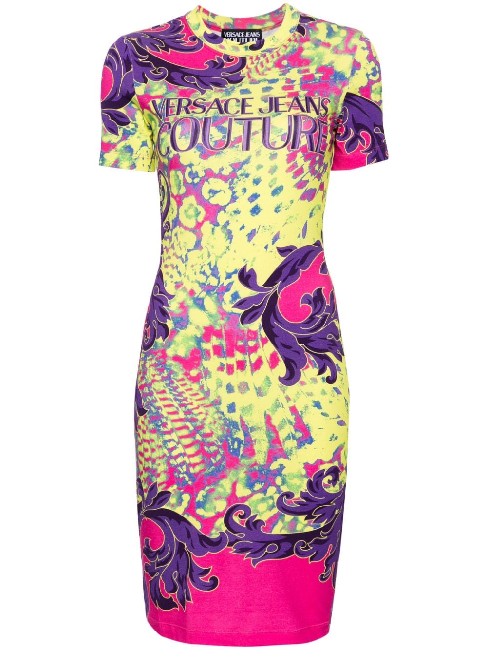 Versace Jeans Couture Animalier Midikleid mit grafischem Print - Gelb von Versace Jeans Couture