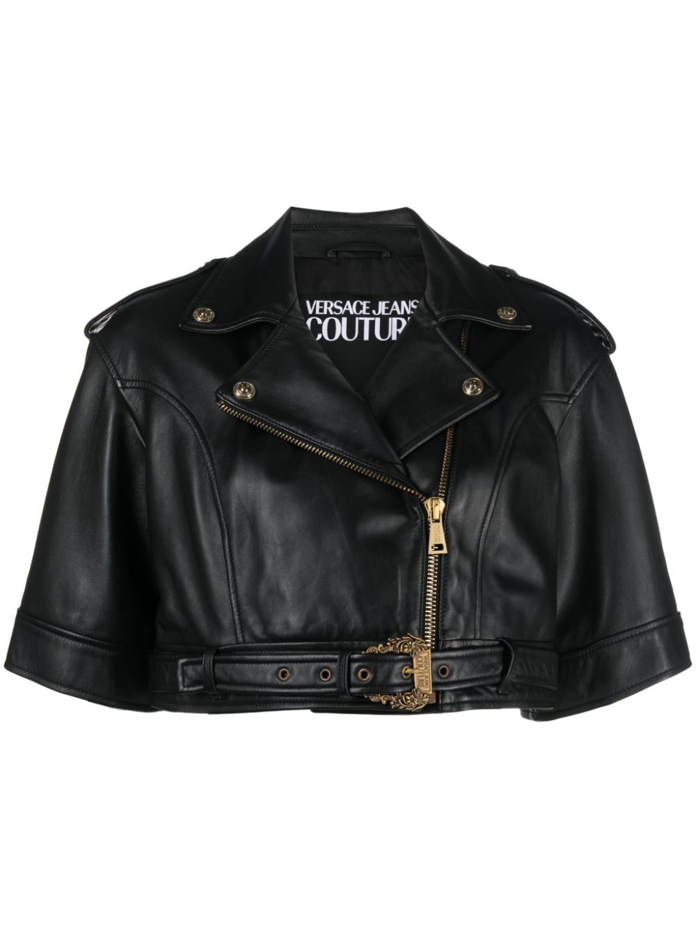 Versace Jeans Couture Cropped-Jacke aus Leder - Schwarz von Versace Jeans Couture