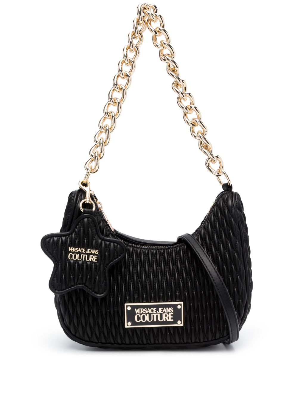 Versace Jeans Couture Gesteppte Schultertasche mit Logo-Schild - Schwarz von Versace Jeans Couture