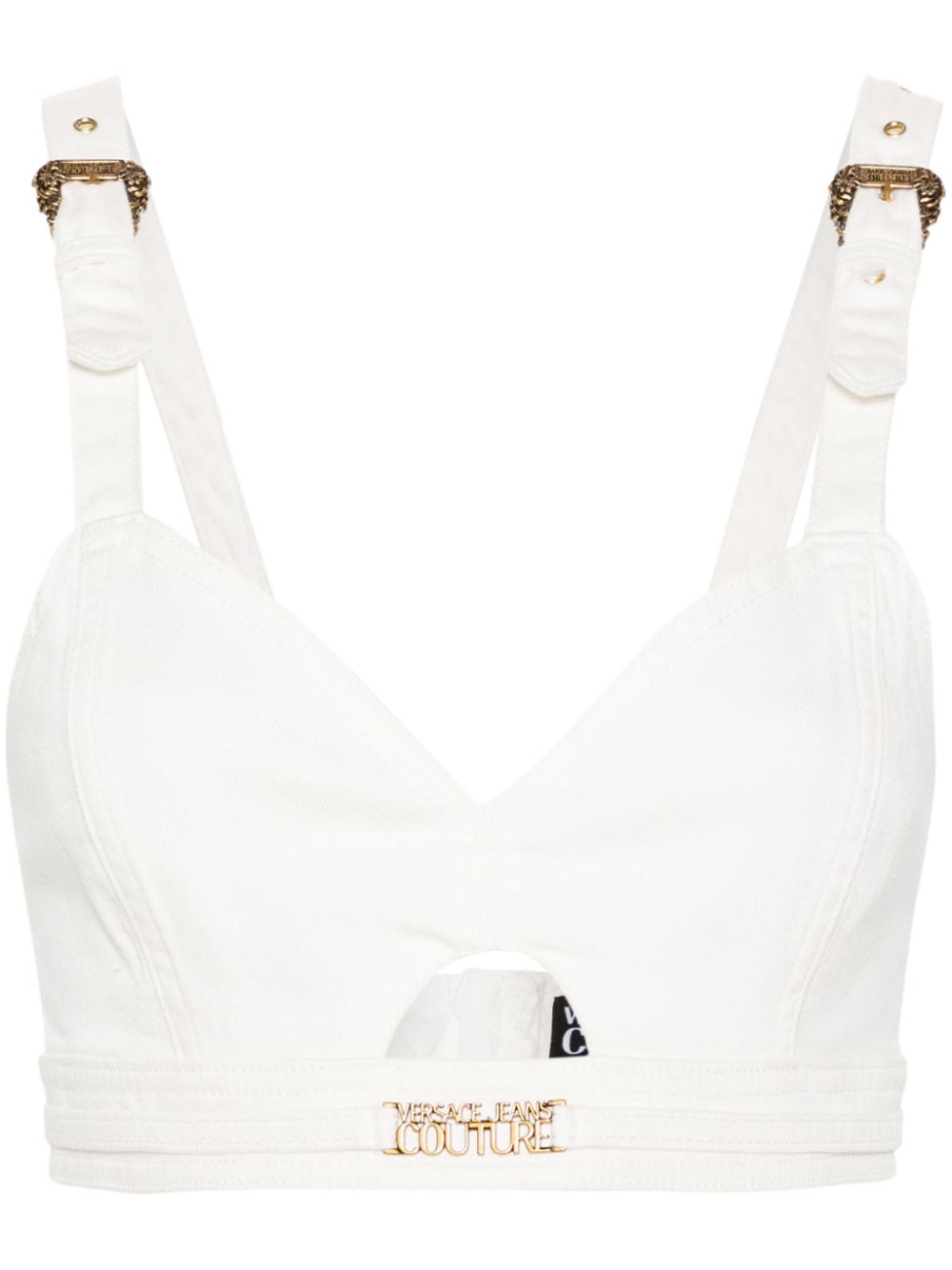 Versace Jeans Couture Jeans-Bralet mit Logo-Schild - Weiß von Versace Jeans Couture