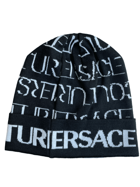 Versace Jeans Couture - Versace Jeans Couture Beanie-Mütze, Allover Logo, Schwarz-Weiß von Versace Jeans Couture