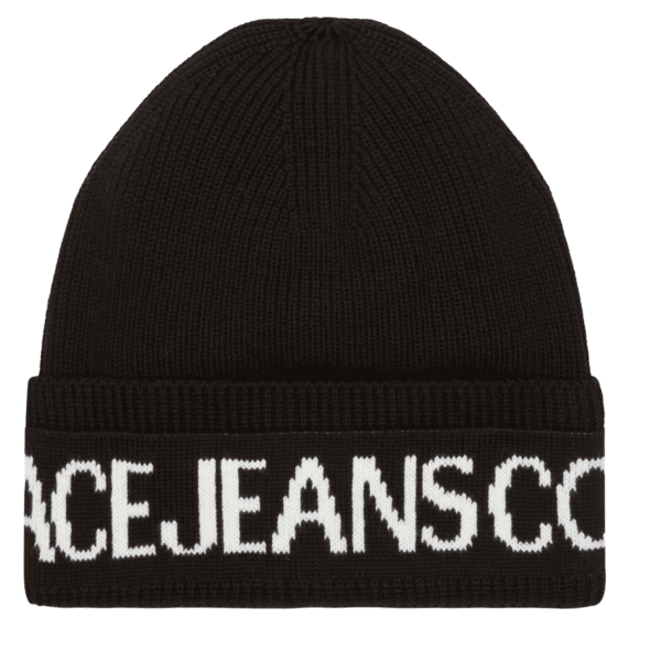 Versace Jeans Couture - Versace Jeans Couture Big Beanie-Mütze, Logoumschlag, Schwarz-Weiß von Versace Jeans Couture