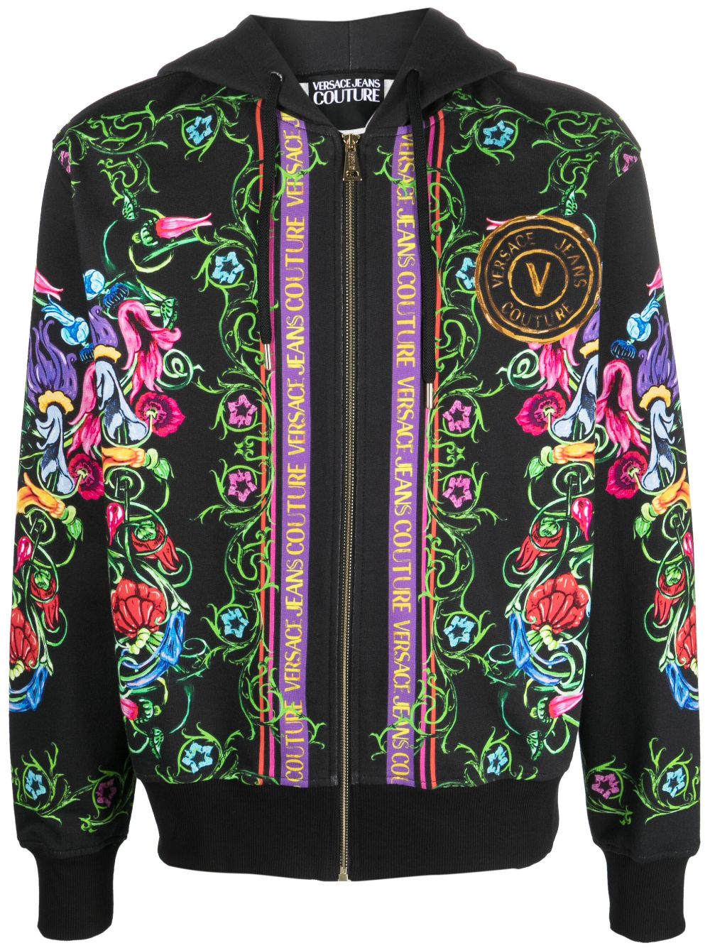 Versace Jeans Couture Kapuzenjacke mit barockem Print - Schwarz von Versace Jeans Couture