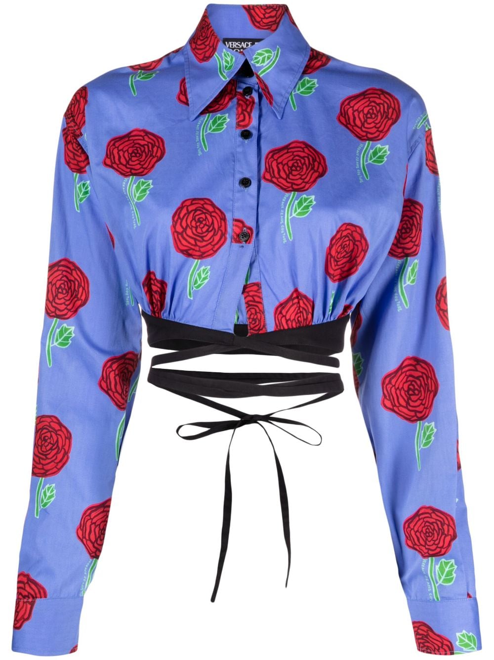 Versace Jeans Couture Cropped-Bluse mit Blumen-Print - Blau von Versace Jeans Couture