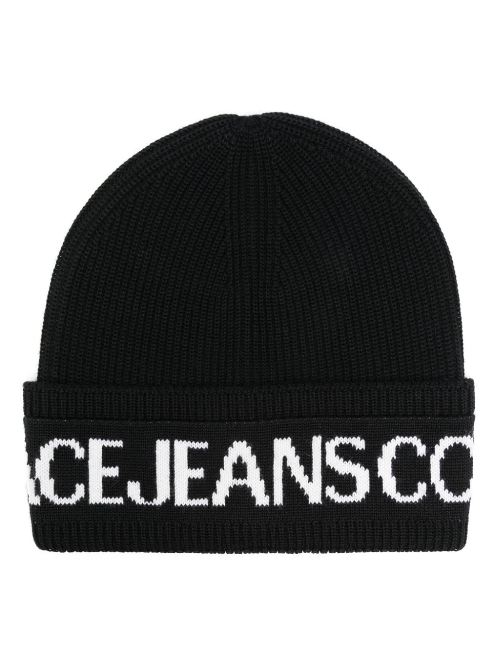 Versace Jeans Couture Intarsien-Beanie mit Logo - Schwarz von Versace Jeans Couture