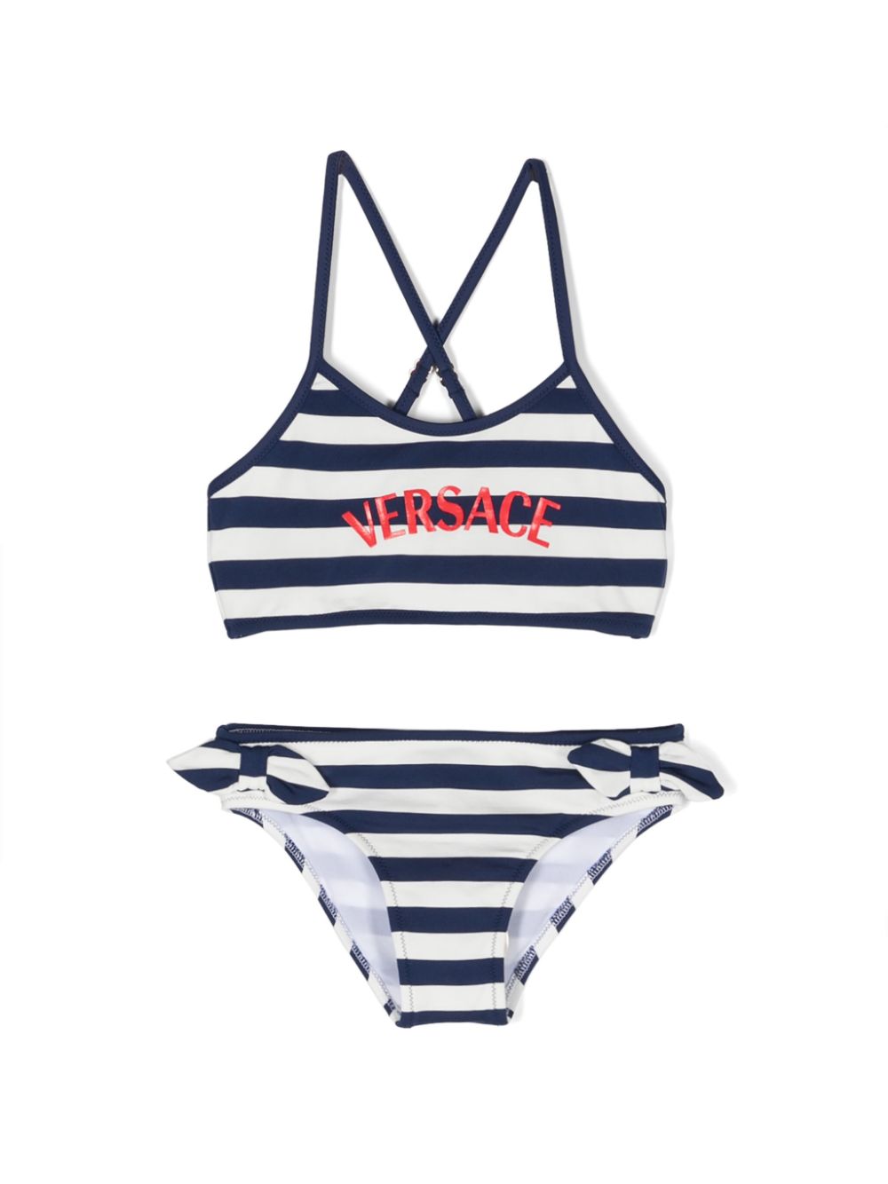 Versace Kids Gestreifter Bikini mit Logo-Print - Blau von Versace Kids