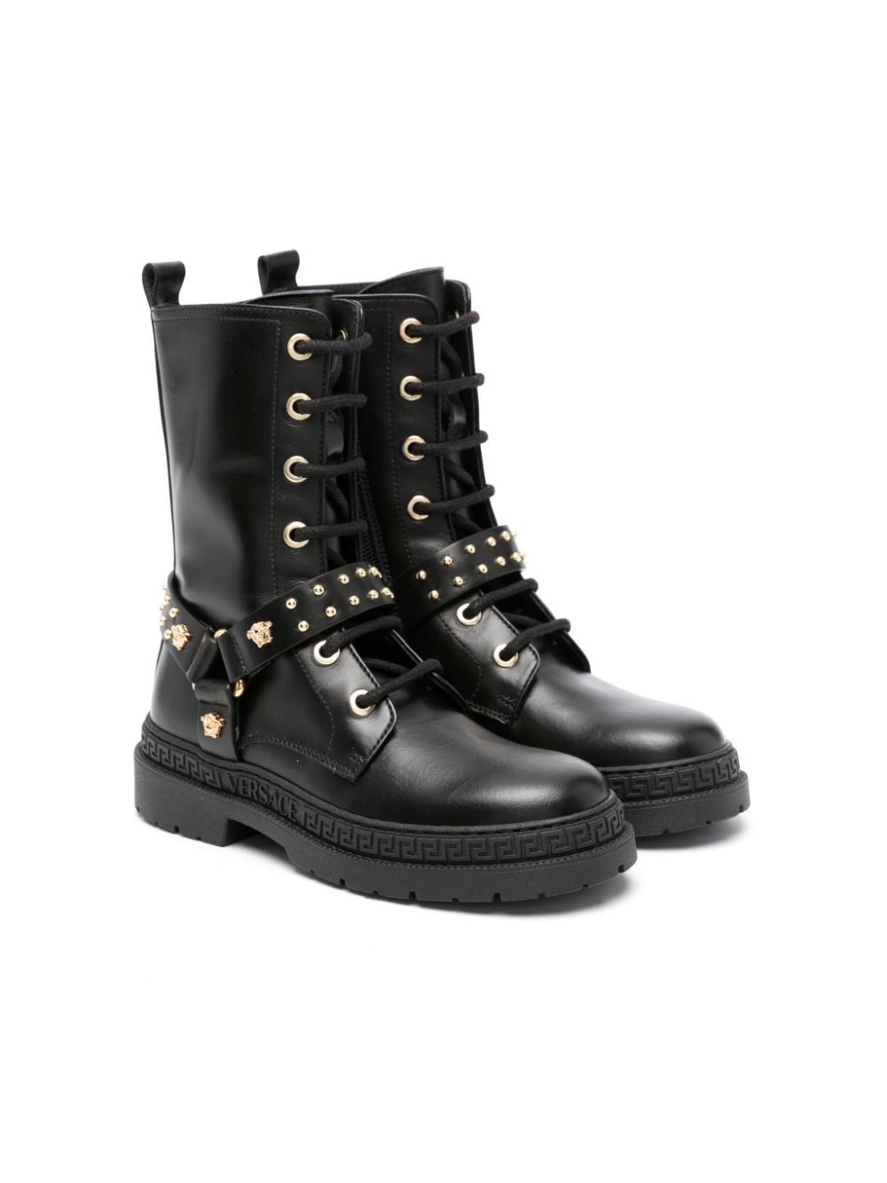 Versace Kids Medusa Lederstiefel mit Schnürung - Schwarz von Versace Kids