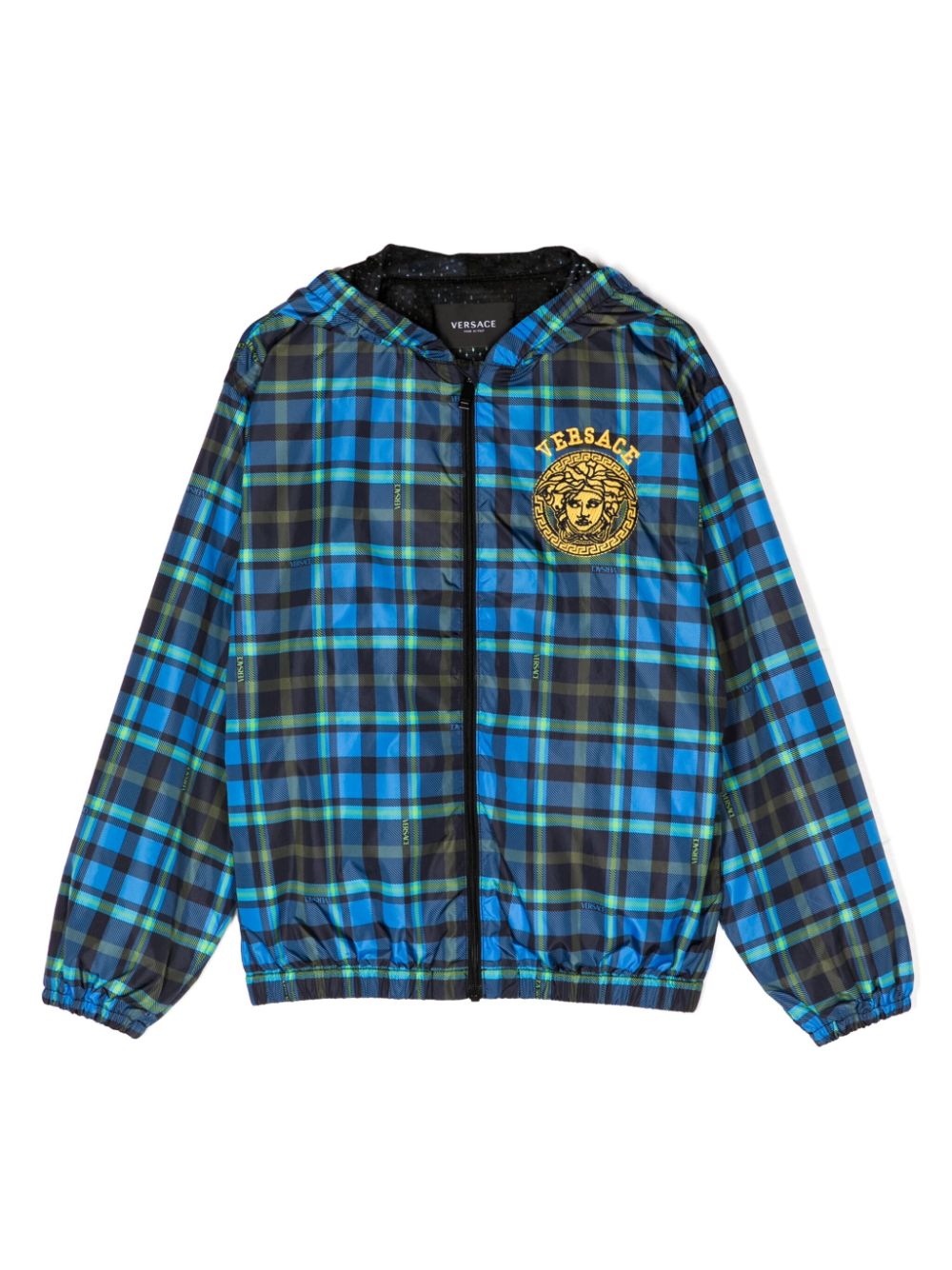 Versace Kids Leichte Tartan Medusa Kapuzenjacke - Blau von Versace Kids