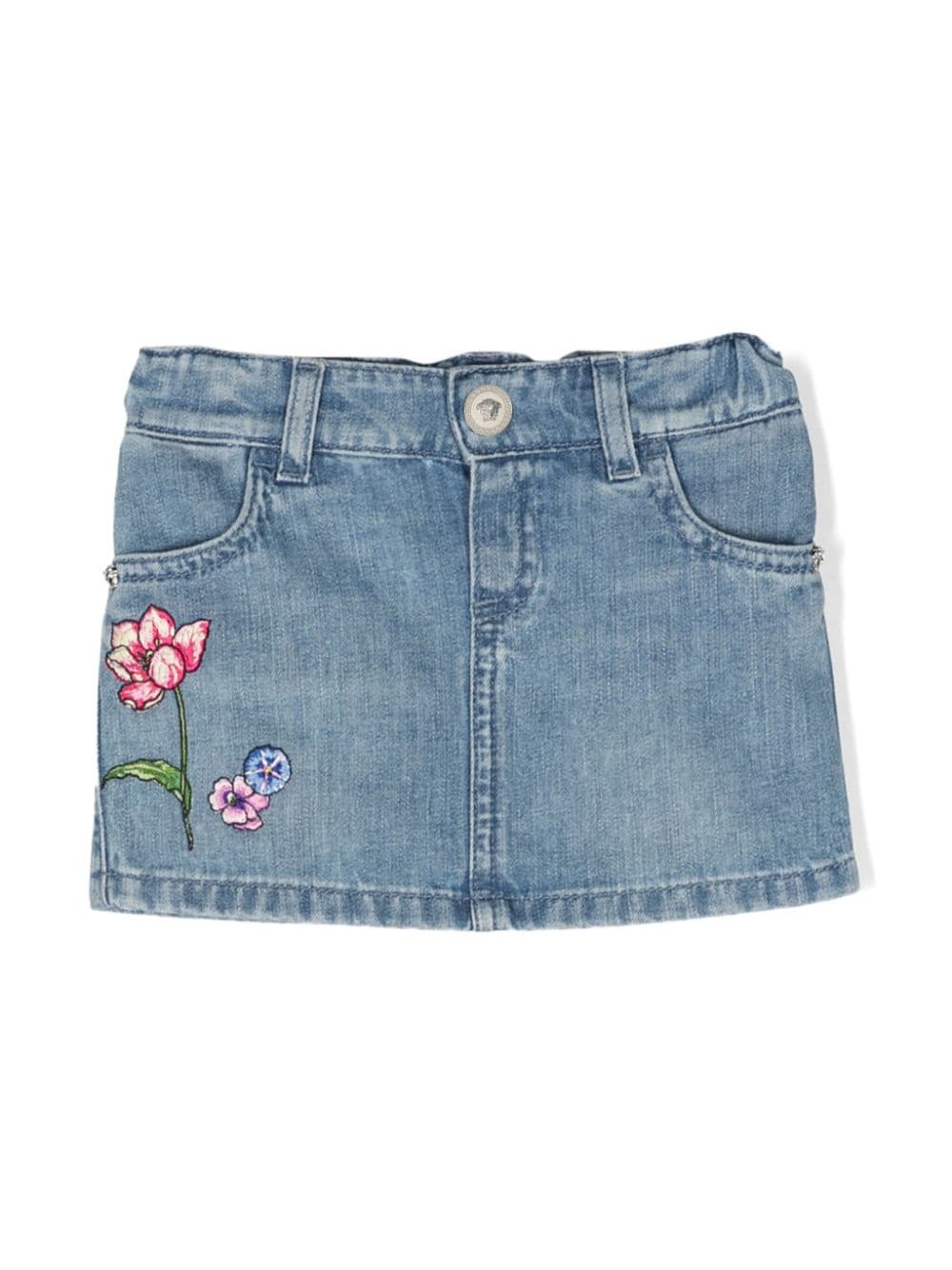 Versace Kids Jeans-Minirock mit Blumenstickerei - Blau von Versace Kids