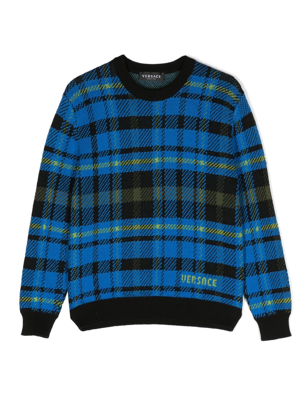 Versace Kids Karierter Pullover mit Intarsien-Logo - Blau von Versace Kids