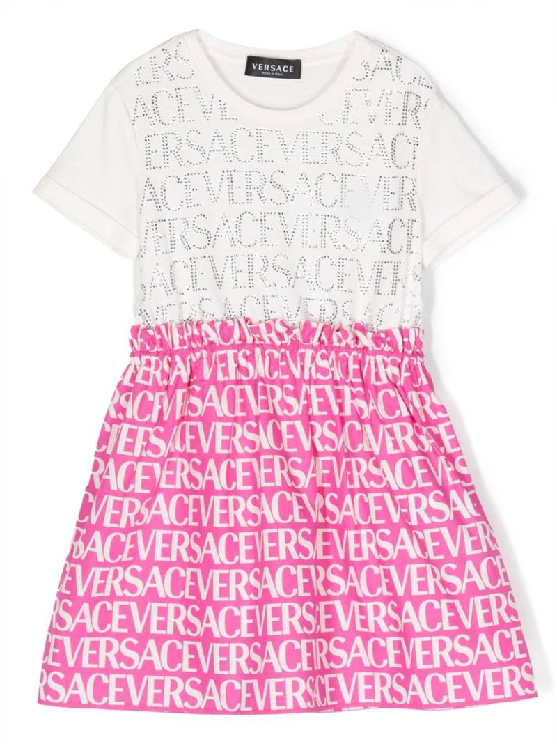 Versace Kids Kristallverziertes Kleid mit Logo-Print - Weiß von Versace Kids