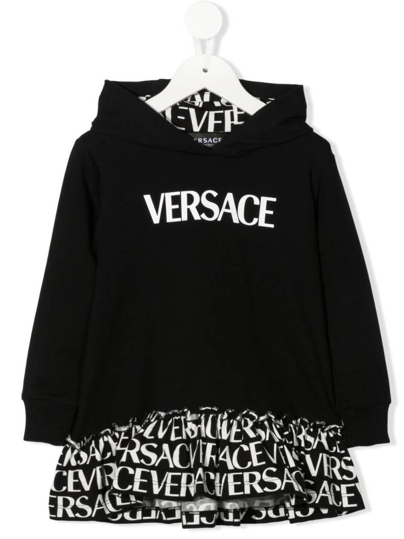 Versace Kids Kapuzenkleid mit Logo-Print - Schwarz von Versace Kids