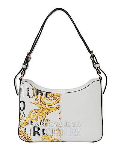 VERSACE JEANS COUTURE Damen-Schultertasche weiß mit Baroque-Aufdruck auf der Vorderseite, Logo vorne, verstellbarer Schultergurt, Bor-Verschluss, Weiß, Einheitsgröße von Versace