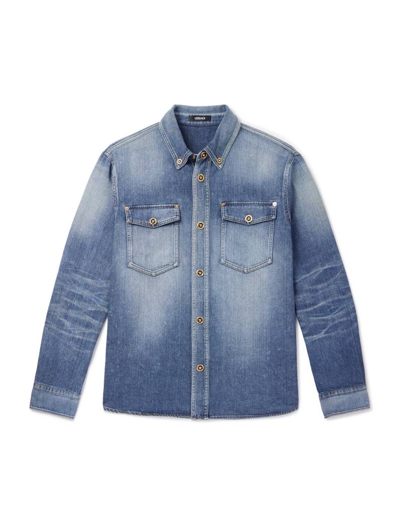 Versace - Button-Down Collar Denim Overshirt - Men - Blue - IT 46 von Versace