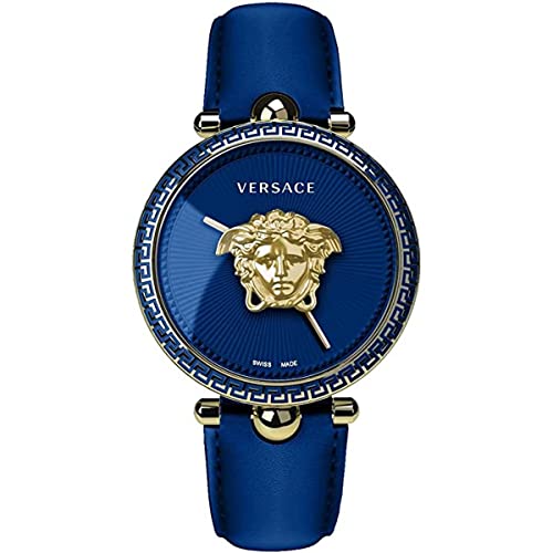 Versace Damen Armbanduhr Palazzo 39 mm Leder Armband blau VECO021 22 von Versace