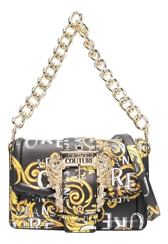 Versace Damen Taschen Schwarz Umhängetasche mit gemustertem Logo Couture und Schnalle baroque UNI, Schwarz von VERSACE JEANS COUTURE