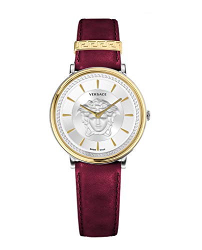 Versace Damenuhr, Weiß, 38 mm, V-förmig, VE8101819, Gold, V-Circle Lady von Versace